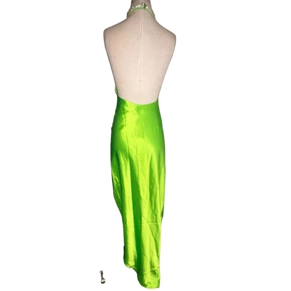 retrofete Maria Satin Dress in Lime Punch Green New Womens Long Maxi Gown - Picture 6 of 16